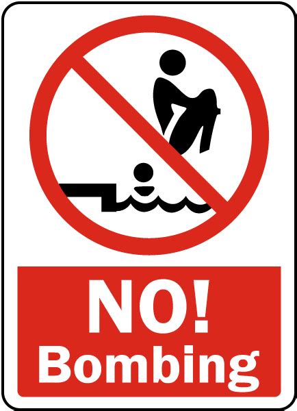 no bombing swimming pool sign.